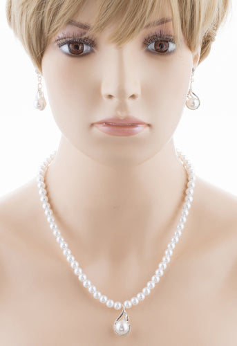 Bridal Wedding Jewelry Set Crystal Pearl Exquisite Necklace Silver