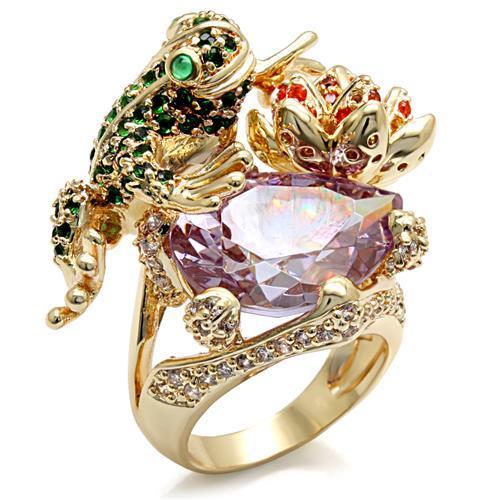 LO1496 - Imitation Gold Brass Ring with AAA Grade CZ  in Light