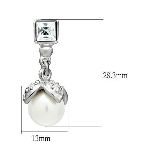 LO1973 - Rhodium White Metal Earrings with Synthetic Pearl in White