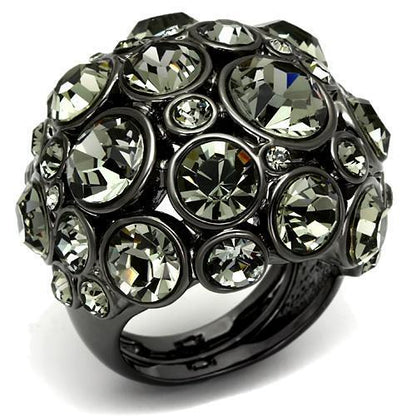 LO2545 - Ruthenium Messing Ring met Hoogwaardig Kristal in Zwarte Diamant