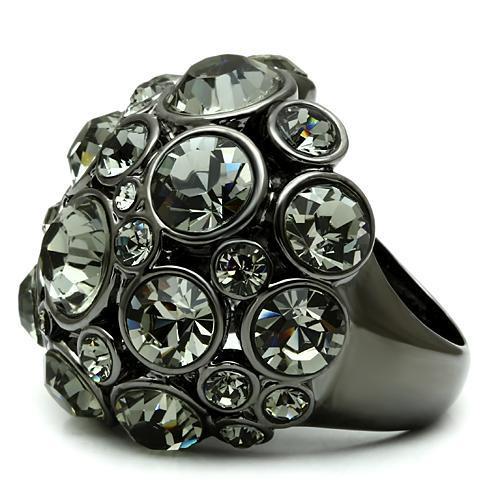 LO2545 - Ruthenium Brass Ring with Top Grade Crystal  in Black Diamond