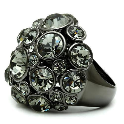 LO2545 - Ruthenium Messing Ring met Hoogwaardig Kristal in Zwarte Diamant