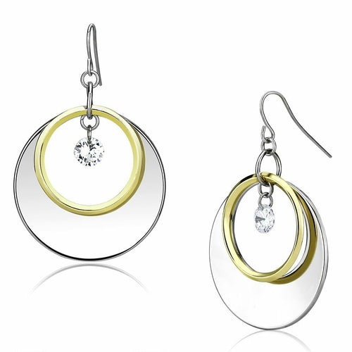 LO2692 - Reverse Two-Tone Iron Earrings with AAA Grade CZ  in Clear