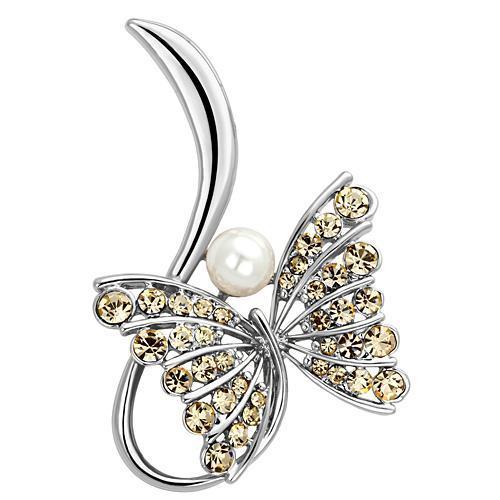 LO2765 - Imitation Rhodium White Metal Brooches with Synthetic Pearl