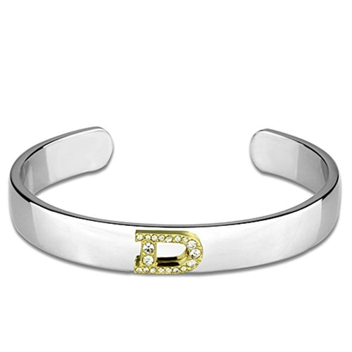 LO3614 - Omgekeerde tweekleurige witte metalen armband met hoogwaardig kristal