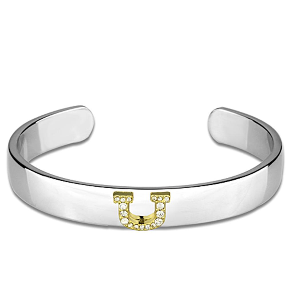 LO3631 - Omgekeerde tweekleurige witte metalen armband met hoogwaardig kristal