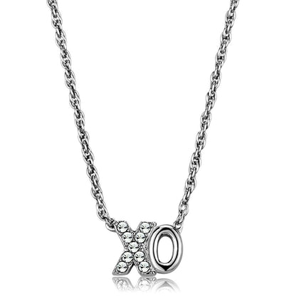 LO3845 - Rhodium messing ketting met hoogwaardig kristal in helder