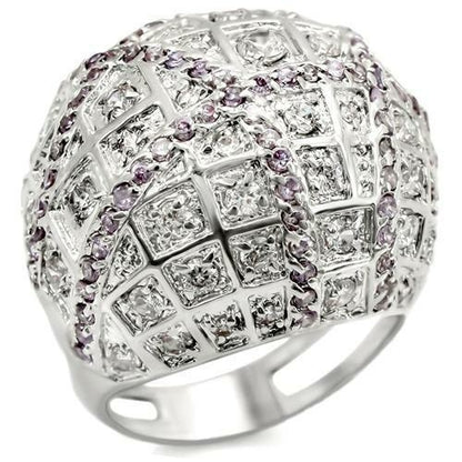 LOA945 - Rhodium Brass Ring with AAA Grade CZ  in Fuchsia