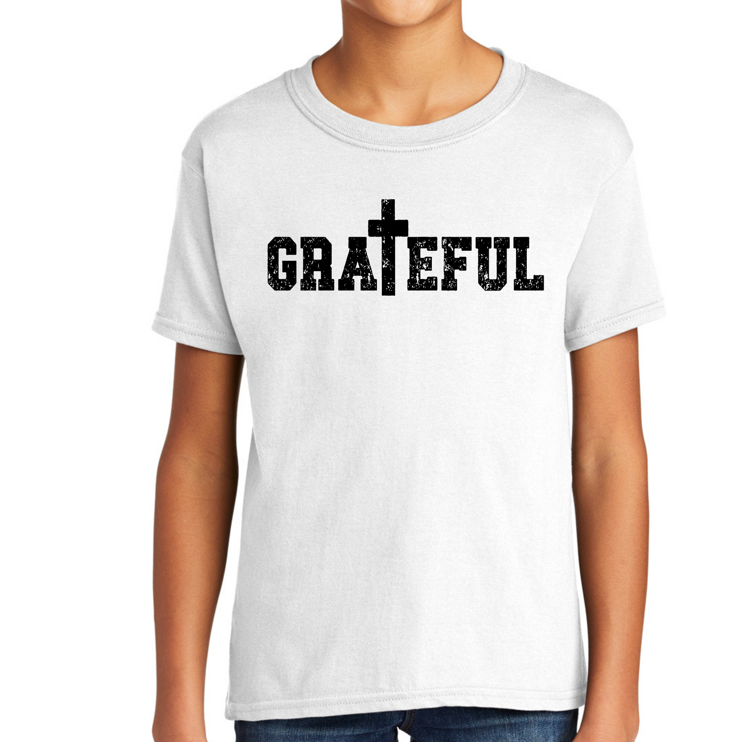 Youth Graphic T-shirt, Grateful Cross Black Illustration