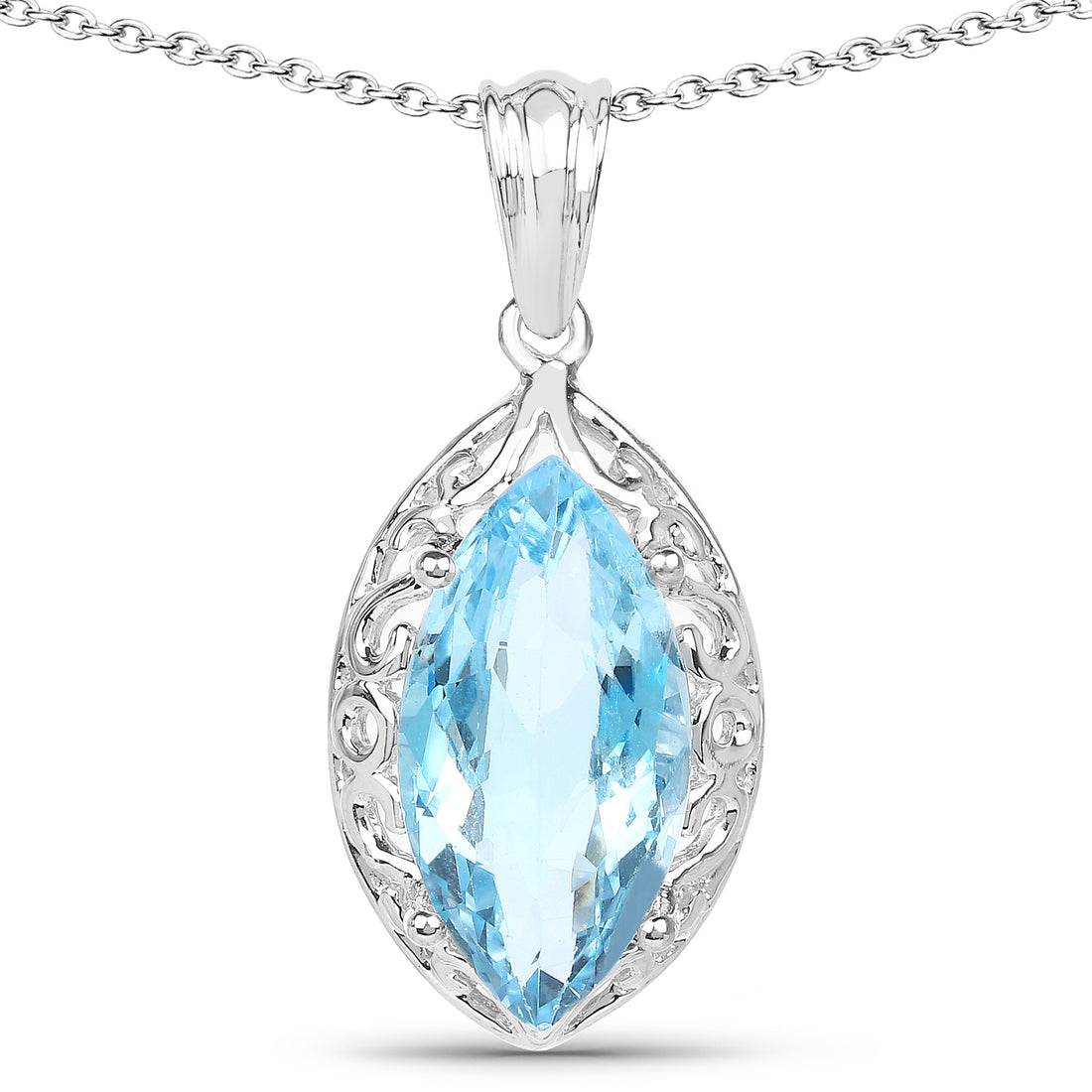 8.22 Carat Genuine Swiss Blue Topaz .925 Sterling Silver Pendant