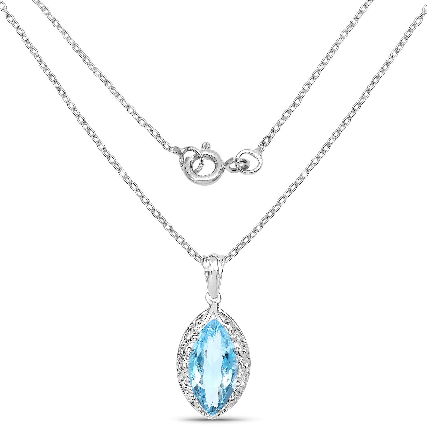 8.22 Carat Genuine Swiss Blue Topaz .925 Sterling Silver Pendant