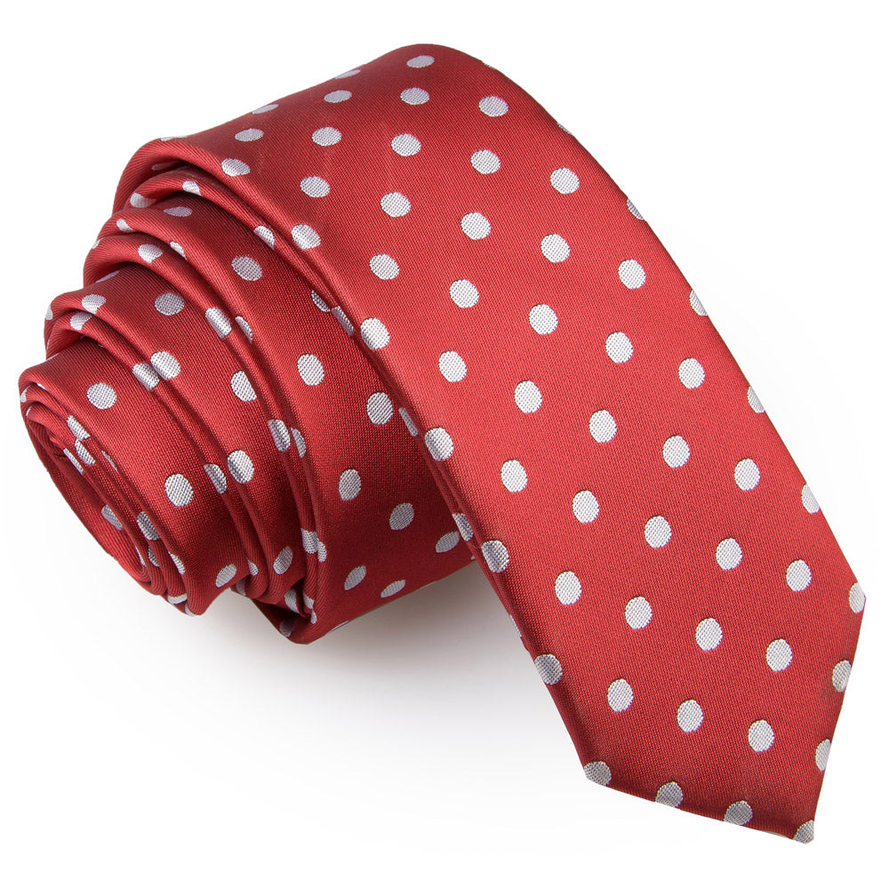 Polka Dot Skinny Tie - Dark Red