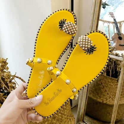 Summer Beach Pineapple Flat Slippers Outside Slides Ladies Shoes