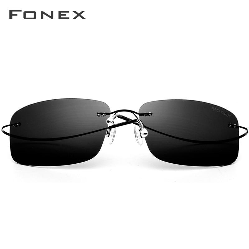 Titanium Alloy Rimless Polarized Sunglasses Men Ultralight Screwless