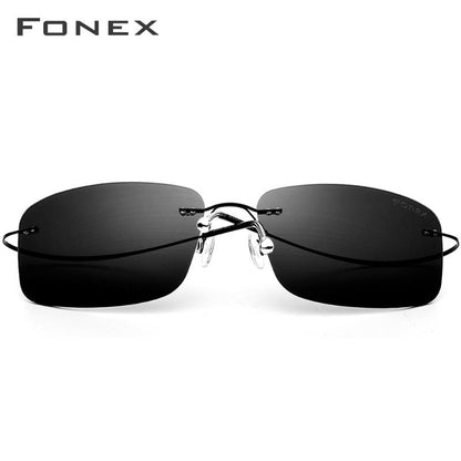 Titanium Alloy Rimless Polarized Sunglasses Men Ultralight Screwless