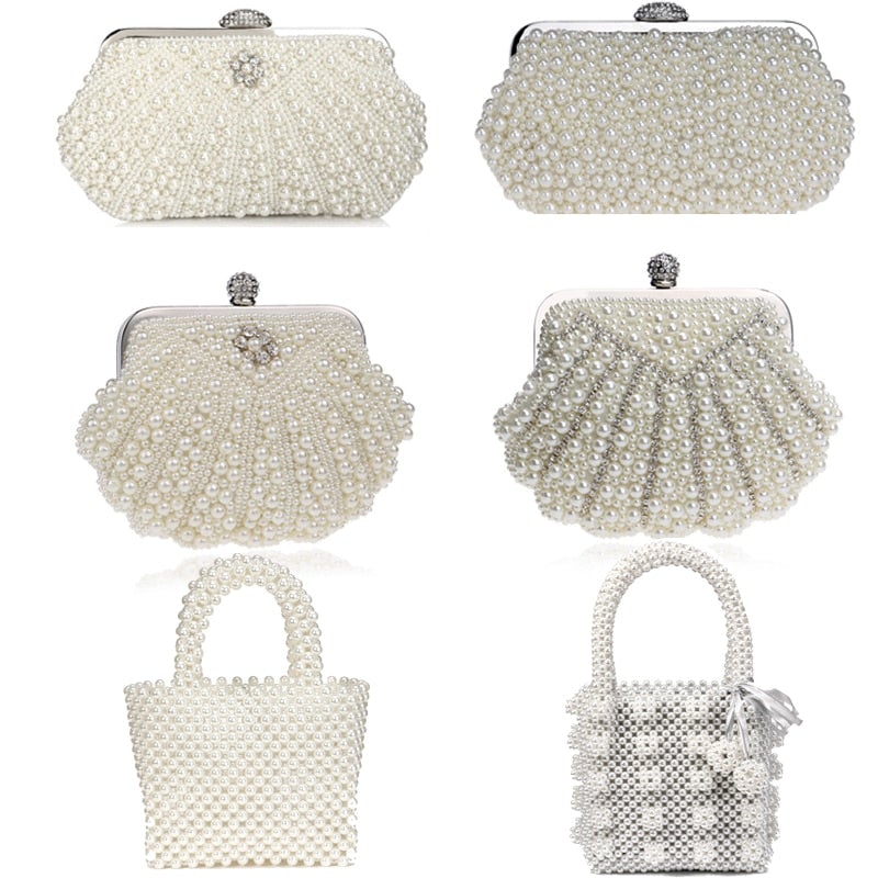 Beaded wedding bridal evening bags hollow fashion women clutch pearl