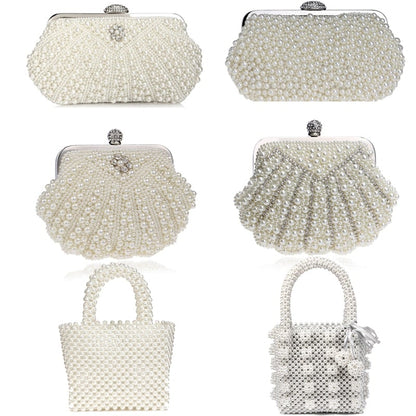 Beaded wedding bridal evening bags hollow fashion women clutch pearl