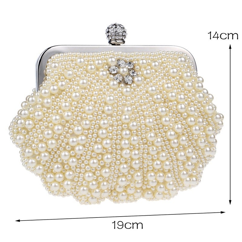 Beaded wedding bridal evening bags hollow fashion women clutch pearl