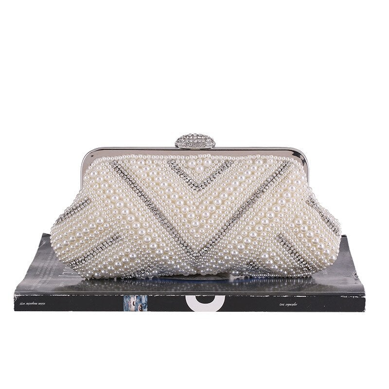 Shell women evening bags beaded wedding bridal ladies clutches chain