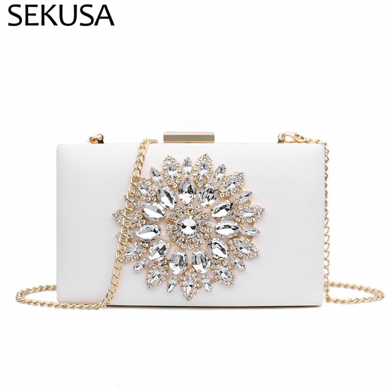 White Women Clutch Bag Wedding Clutch Purse Bridal  Evening Crystal