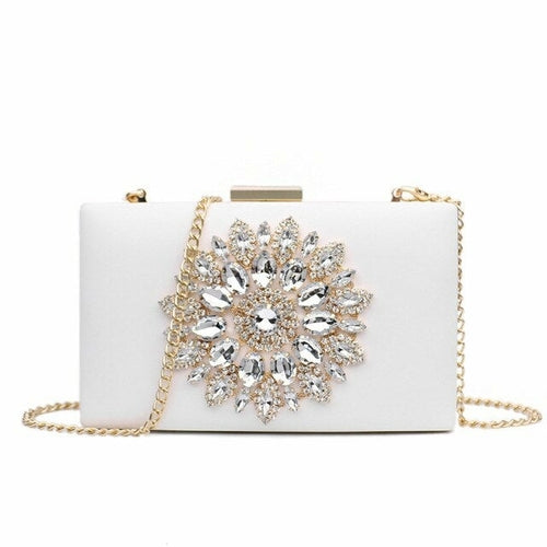 White Women Clutch Bag Wedding Clutch Purse Bridal  Evening Crystal