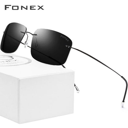 Titanium Alloy Rimless Polarized Sunglasses Men Ultralight Screwless