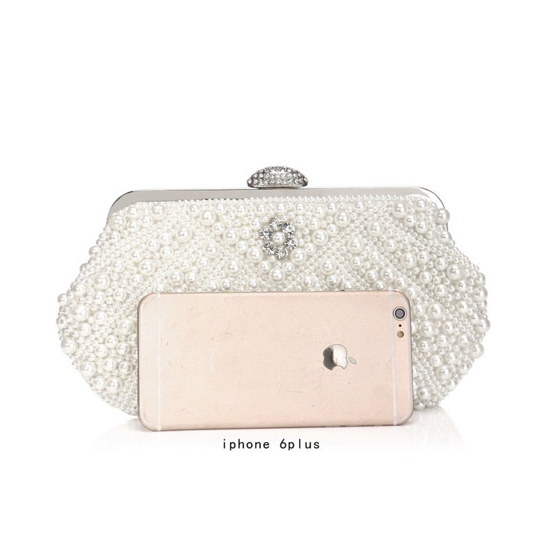 Beaded wedding bridal evening bags hollow fashion women clutch pearl