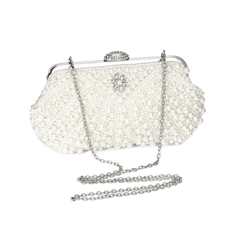 Beaded wedding bridal evening bags hollow fashion women clutch pearl