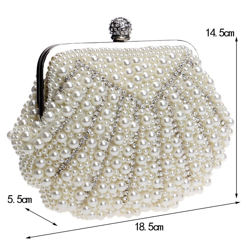 Beaded wedding bridal evening bags hollow fashion women clutch pearl