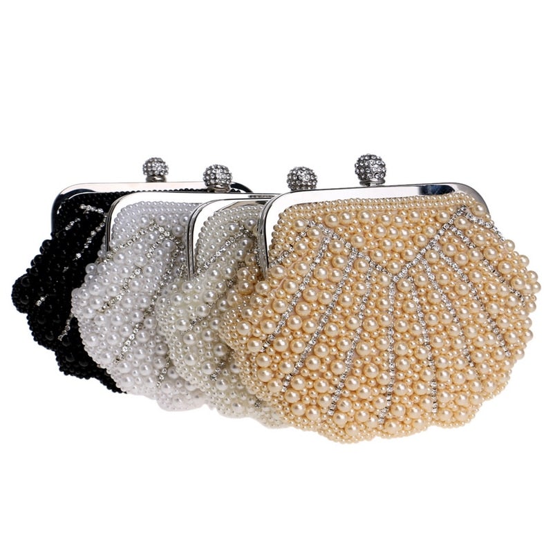 Beaded wedding bridal evening bags hollow fashion women clutch pearl