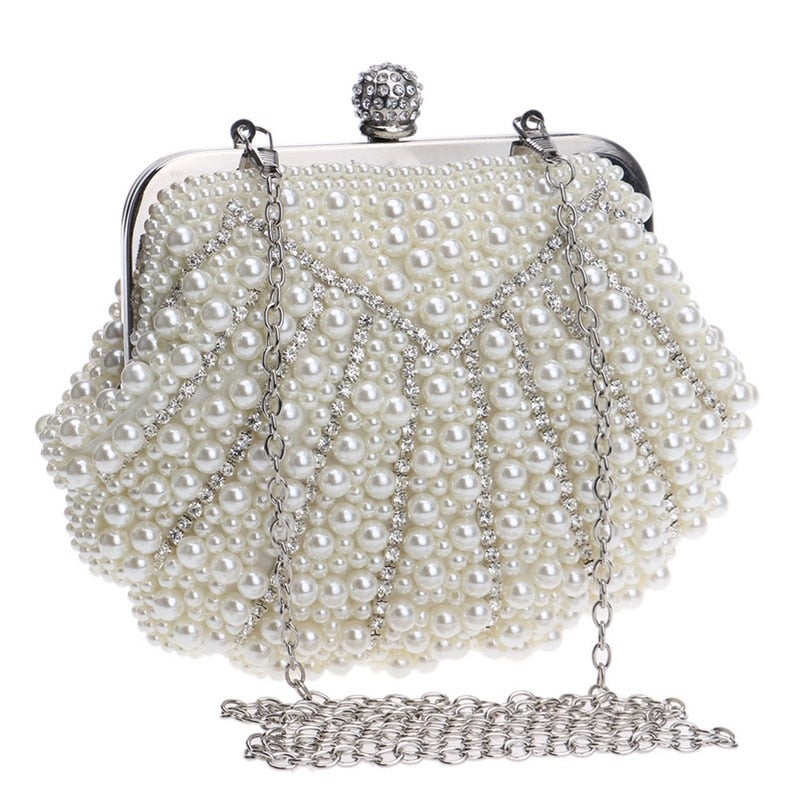 Beaded wedding bridal evening bags hollow fashion women clutch pearl