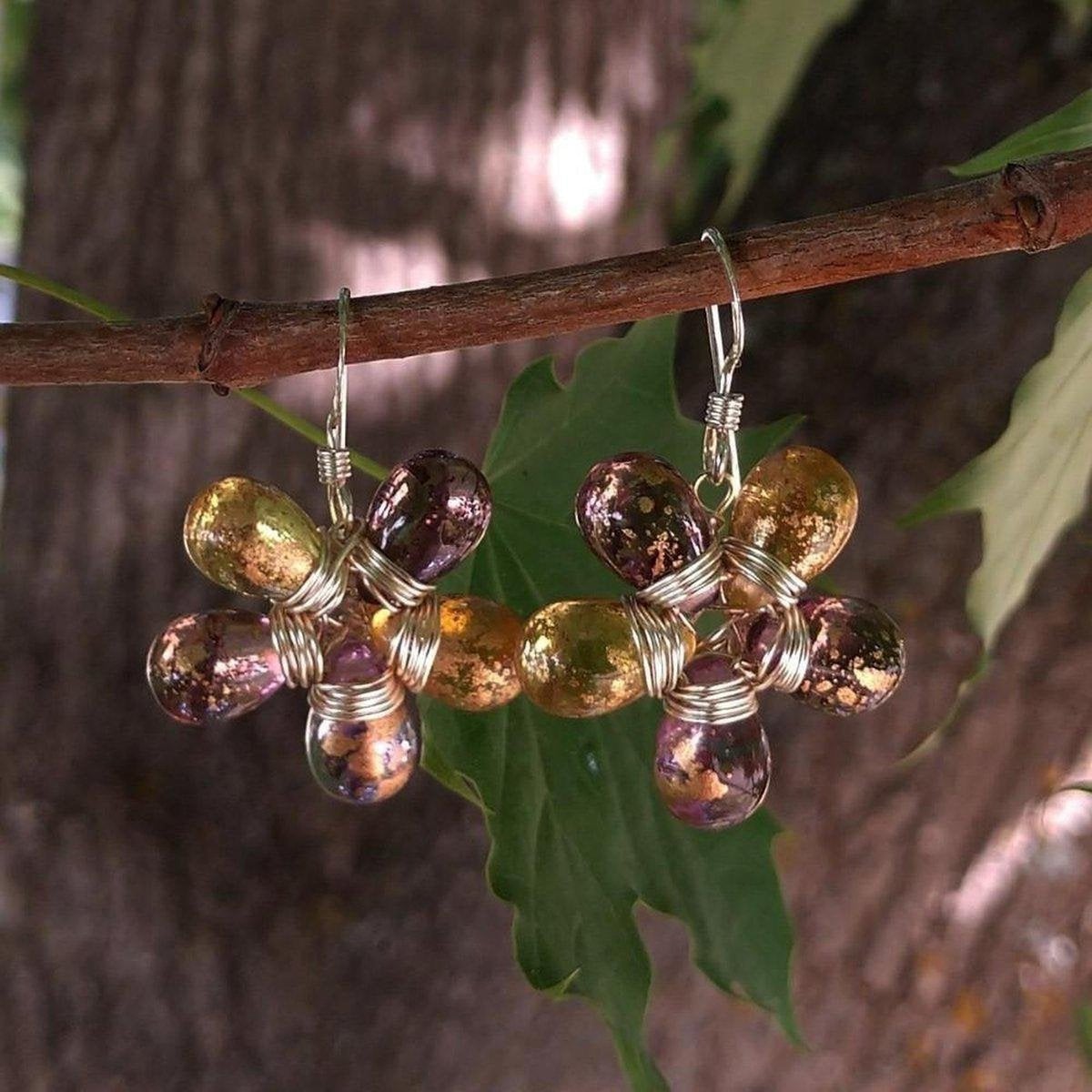 Purple and Yellow Flower Sterling Silver Earrings