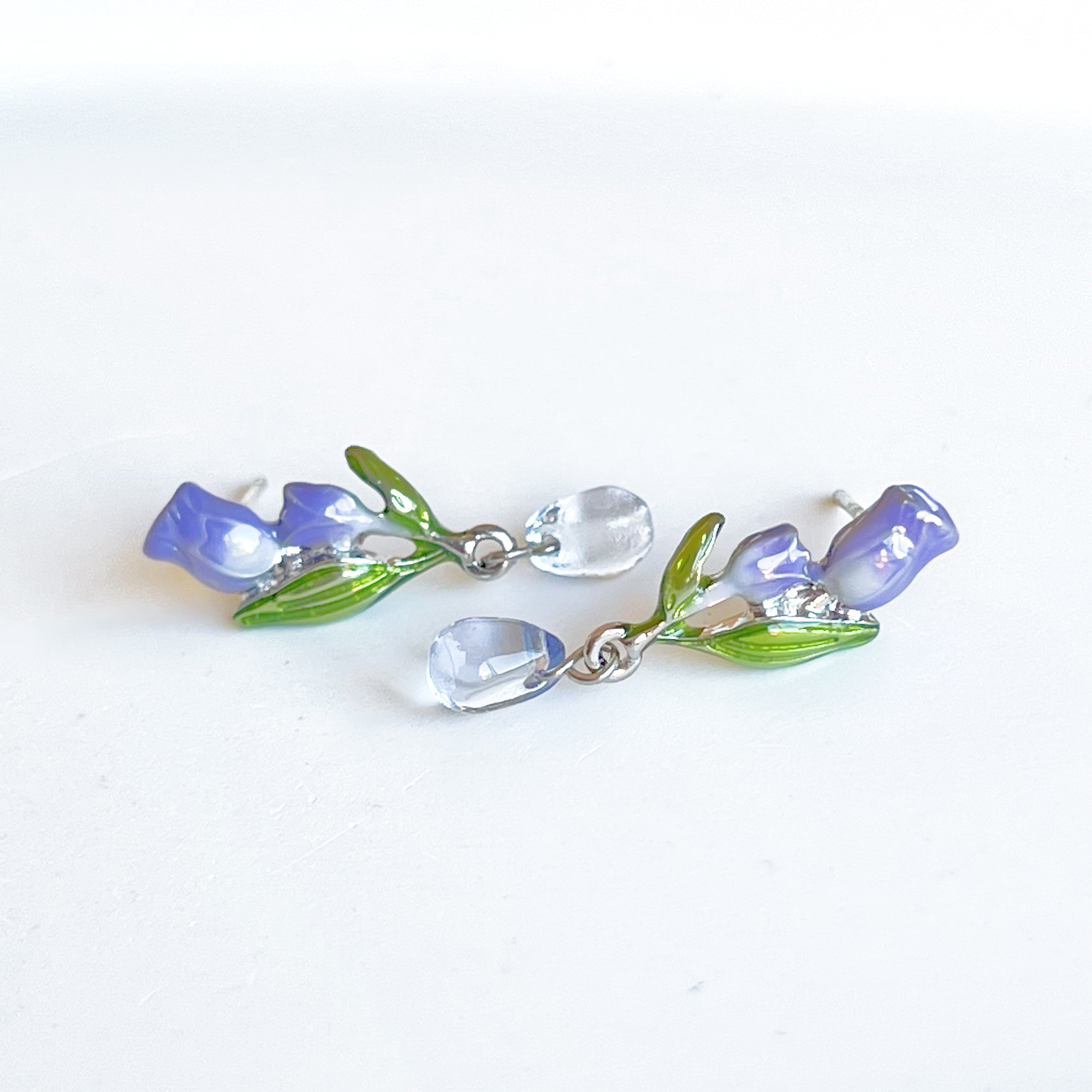 Purple Tulips Flower with Leaves Drop Earrings