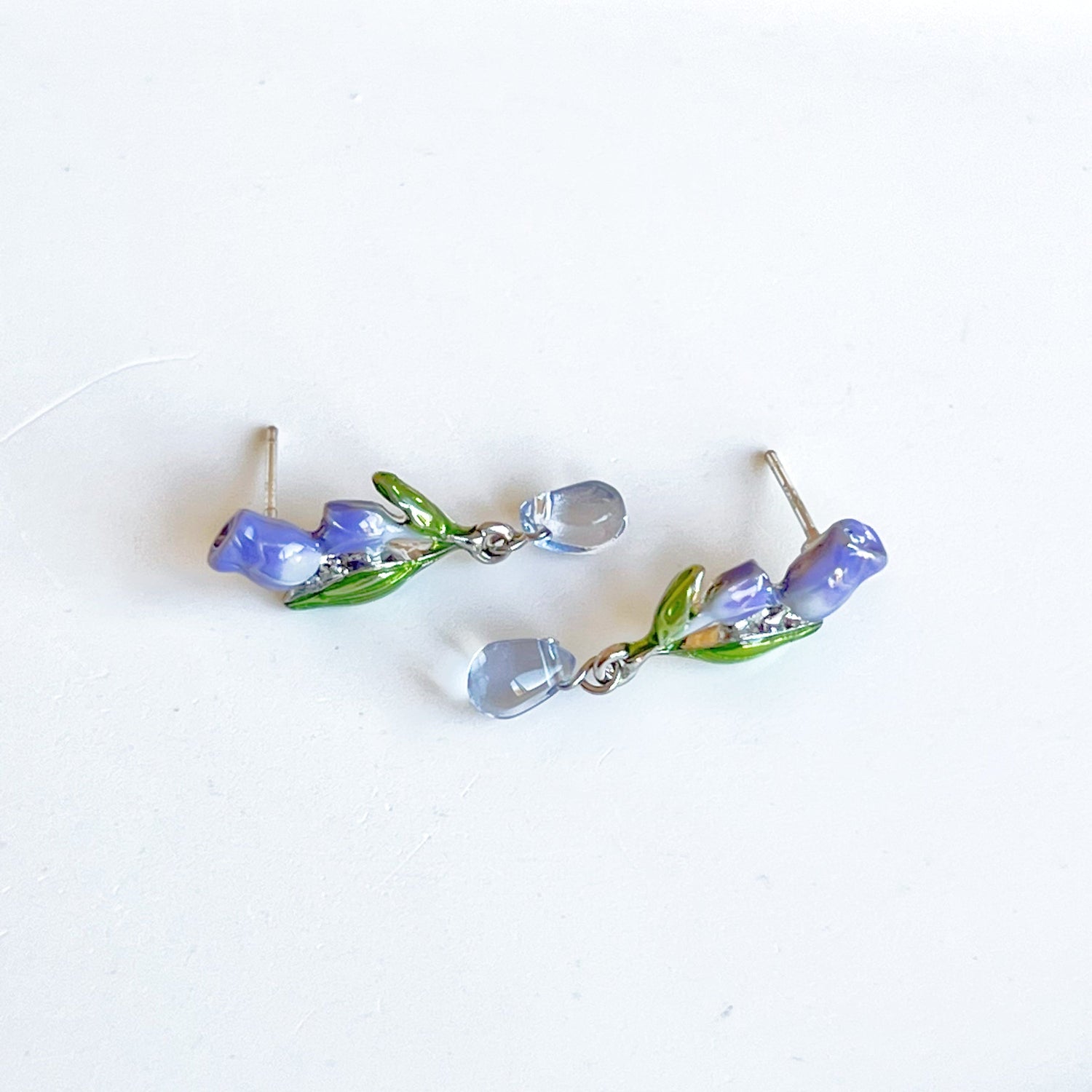 Purple Tulips Flower with Leaves Drop Earrings