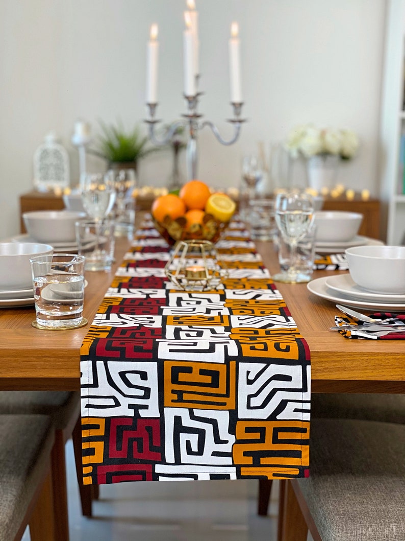 African MudCloth Table Runner with  Napkins Dinning Table Set /