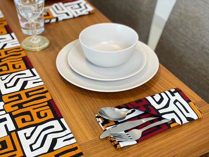 African MudCloth Table Runner with  Napkins Dinning Table Set /