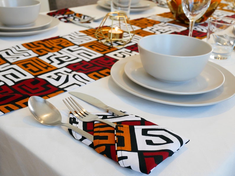 African MudCloth Table Runner with  Napkins Dinning Table Set /