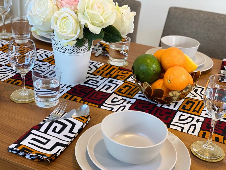 African MudCloth Table Runner with  Napkins Dinning Table Set /