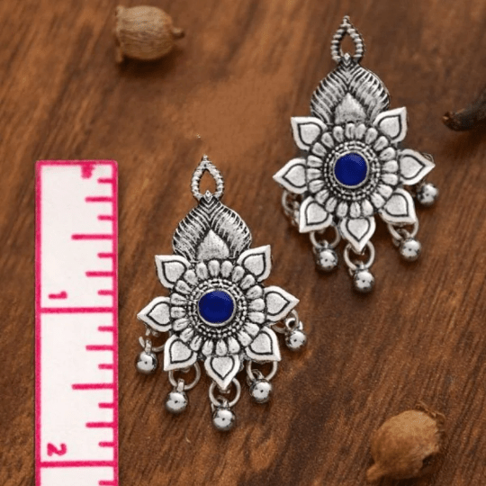 Intricate Floral Enamel Indian Oxidised Boho Drop Bridal Ethnic Stud