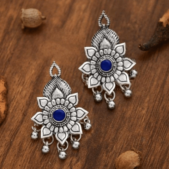 Intricate Floral Enamel Indian Oxidised Boho Drop Bridal Ethnic Stud