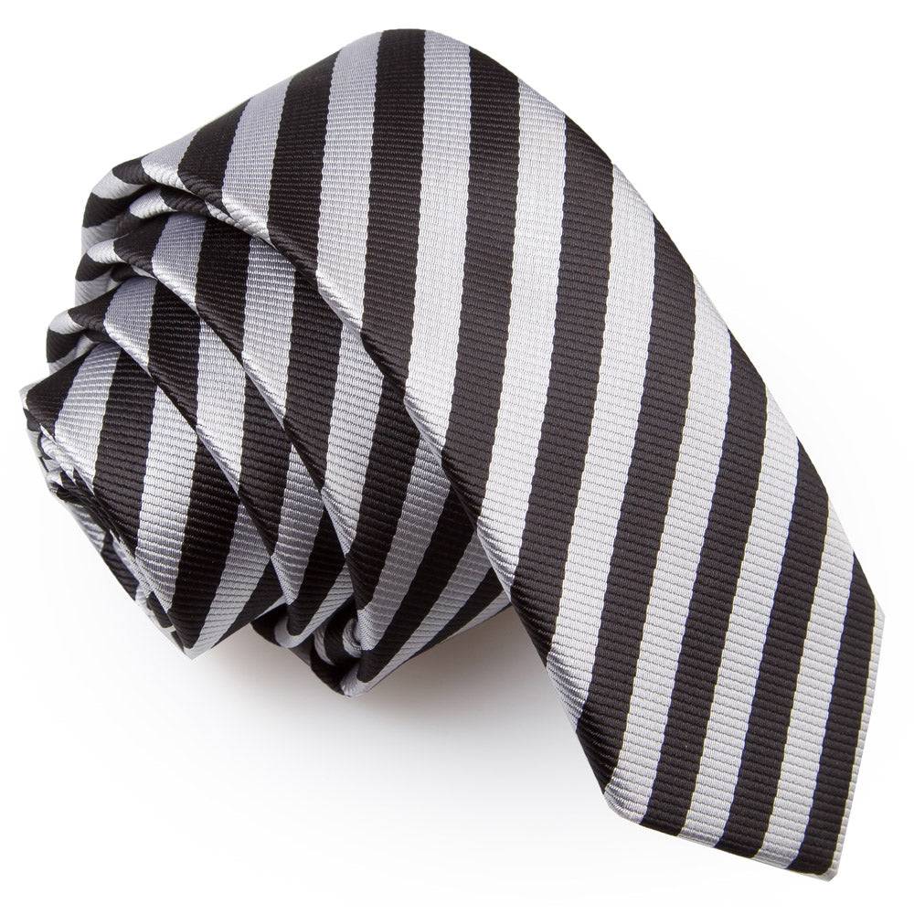 Thin Stripe Skinny Tie - Black &amp; Silver