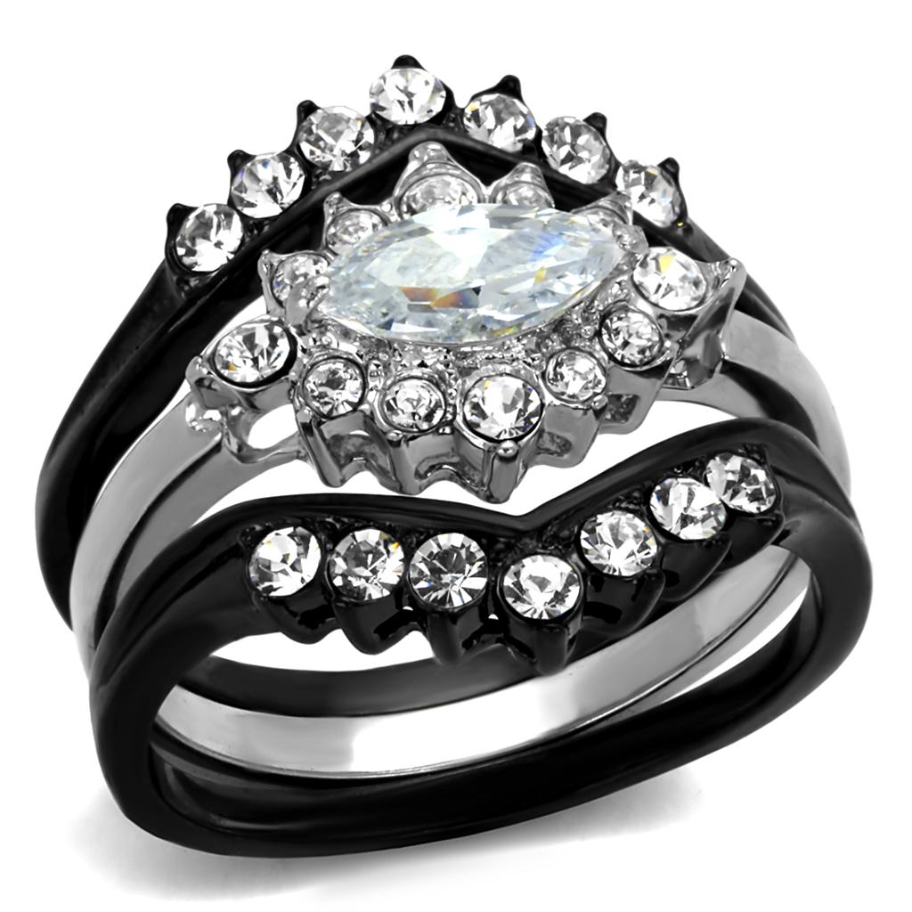 TK2188 - Two-Tone IP Black Stainless Steel Ring with AAA Grade CZ  in