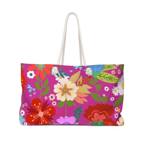 Weekender Tote Bag, Floral Print - Pink