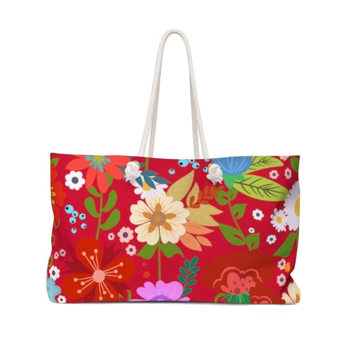 Weekender Tote Bag, Floral Print - Red