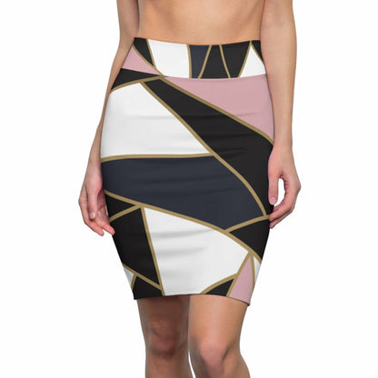 Womens Pencil Skirt, High Waist, Trio Black/white Pink, S040713