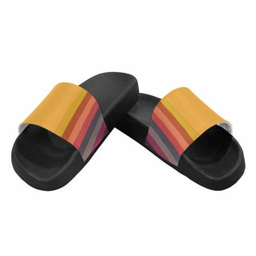 Womens Slides, Flip Flop Sandals, Yellow Multicolor Stripe Print