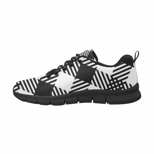 Womens Sneakers, Black And White Plaid Print Running Shoes