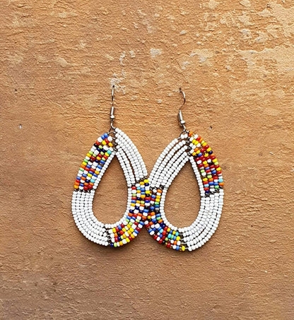 White handmade maasai beaded drop and dangle Earrings