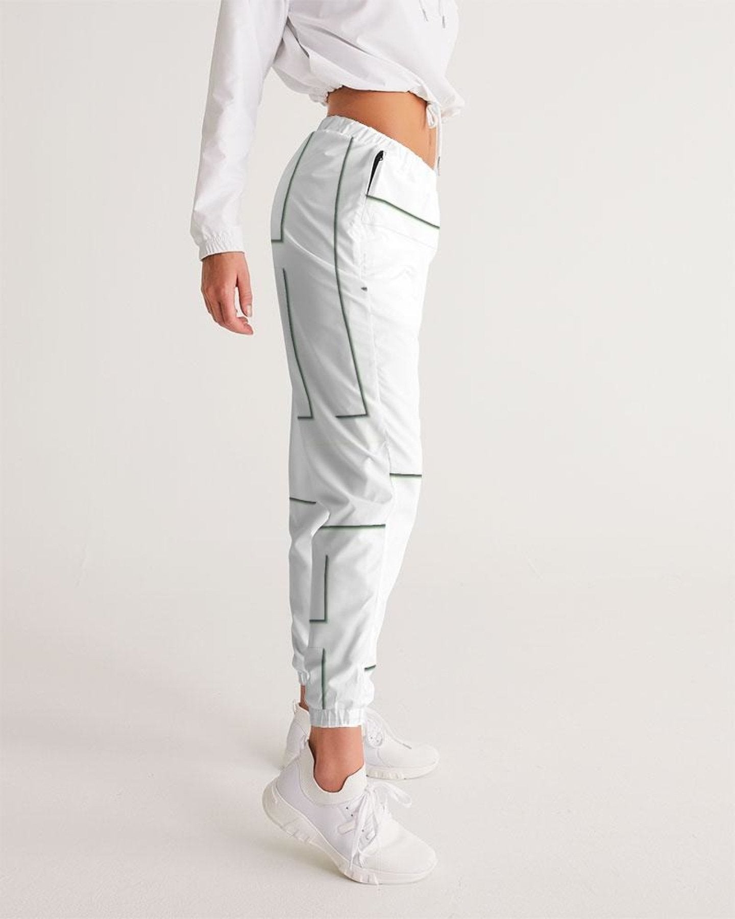 Womens Track Pants - White &amp; Gray Block Grid Graphic Sports Pants