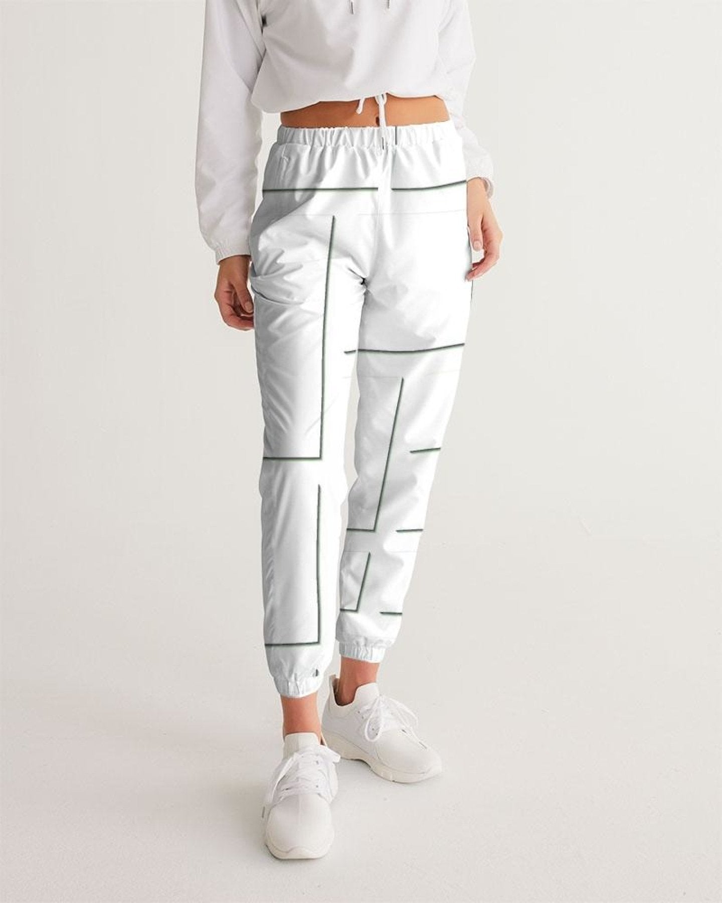 Womens Track Pants - White &amp; Gray Block Grid Graphic Sports Pants